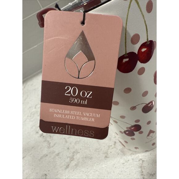 DOTS & CHERRIES 20oz Steel Travel Tumbler & Straw w/ Cap Fall NEW - Picture 3 of 4